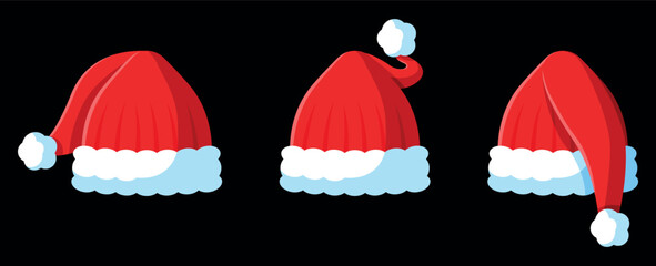 Collage with Santa Claus hats, closeup objects. Santa Hat Illustration