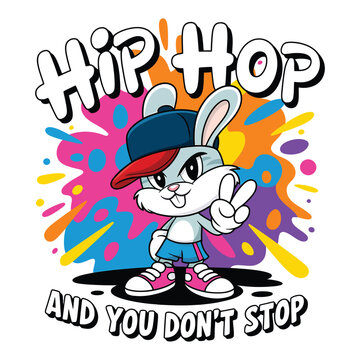 Hip Hop Cartoon Rabbit Street Wear Graffiti Style Vector Illustration