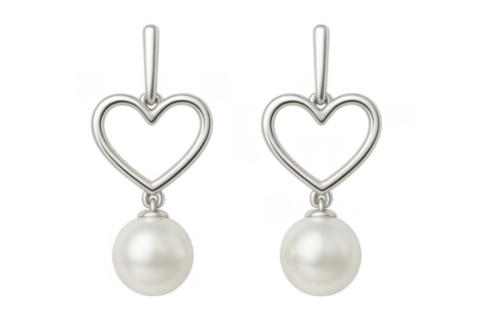 Silver heart and pearl earrings transparent background - Powered by Adobe