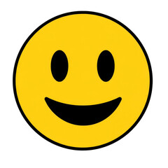 Fototapeta premium Smiling yellow emoticon face with black background and curved mouth expression