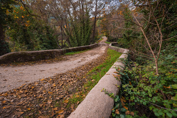 Old rural bridge surrounded by vegetation in an autumnal landscape