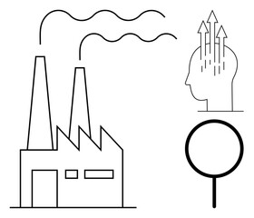 Industrial emissions. Factory with smoke emphasizing pollution and impact on the environment. Industrial emissions linked to growth, innovation, and analysis ideas. For industry, environment