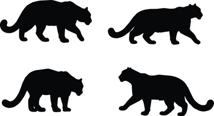 Panther walking silhouette, big cat motion vector, wild animal clipart, black feline graphic, isolated predator pose, muscular wildlife design