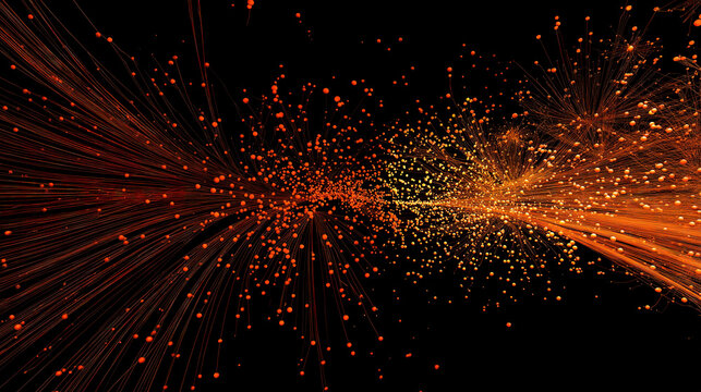 Abstract Tech Particle Network with Orange and Red Spheres, Dynamic Neural or Data Flow on Black for Sci-Fi and UI Design
