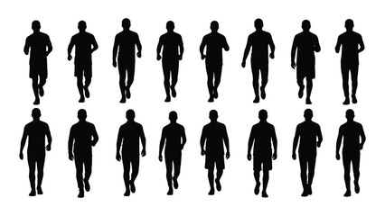 Silhouette of walking men isolated on white