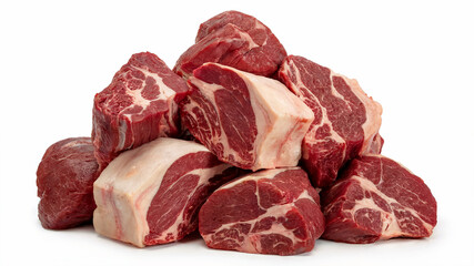 Fototapeta premium Fresh Raw Beef Chunks on White Background