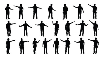 Silhouette of people pointing isolated on white