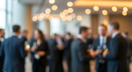 Blurred image of business people networking at corporate event or conference indoors