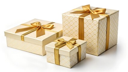 , each beautifully tied with a shimmering golden ribbon and topped with a perfectly formed bow