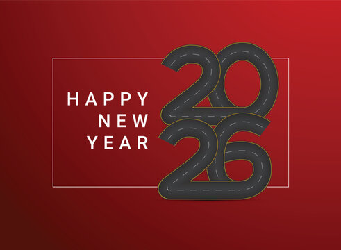 Happy new journey Vector illustration of 2026 shaped road with white markings isolated on white background.	