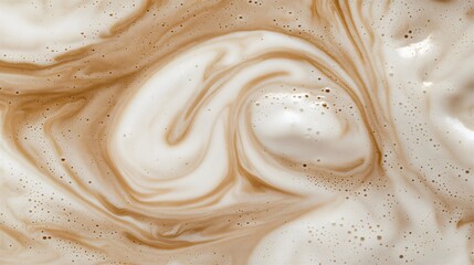 Marbled coffee and milk foam texture, abstract liquid mixing background, beige and white creamy surface pattern.