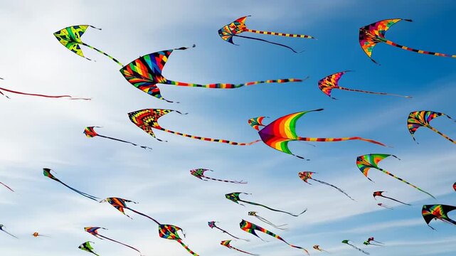 A Sky Full of Colorful Kites Soaring High on a Bright Sunny Day.