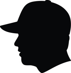 Silhouette of person wearing wide-brim hat in profile view, minimalist black portrait outline illustration, simple vector design for creative artwork