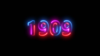 1909 Sal number neon bright colorful 4k illustration. Clock icon 1909-year beautiful neon text concept on black background.