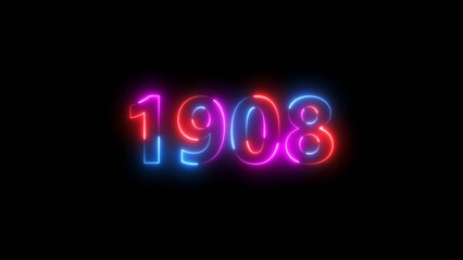 1905 Sal number neon bright colorful 4k illustration. Clock icon 1905-year beautiful neon text concept on black background.
