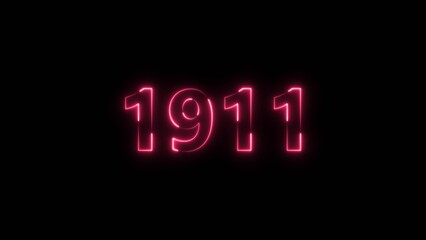 1911 Sal neon bright number magenta red color 4k illustration. Clock icon 1911-year beautiful neon text concept on black background.