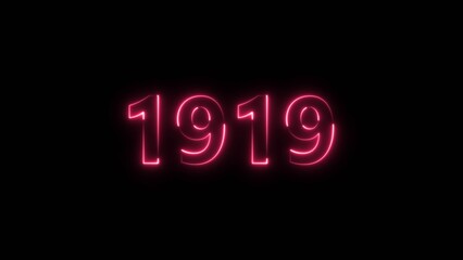 1919 Sal neon bright number magenta red color 4k illustration. Clock icon 1919-year beautiful neon text concept on black background.
