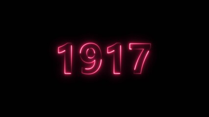 1917 Sal neon bright number magenta red color 4k illustration. Clock icon 1917-year beautiful neon text concept on black background.