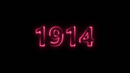 1914 Sal neon bright number magenta red color 4k illustration. Clock icon 1914-year beautiful neon text concept on black background.