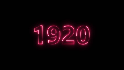 1920 Sal neon bright number magenta red color 4k illustration. Clock icon 1920-year beautiful neon text concept on black background.