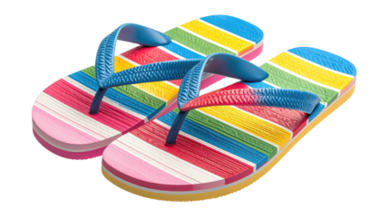 Striped flip-flops, blue straps, summer beach footwear
