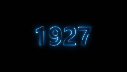1927 Sal neon bright number royal blue color 4k illustration. Clock icon 1927-year beautiful neon text concept on black background.