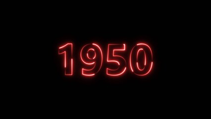 1950 Sal neon bright number red color 4k illustration. Clock icon 1950-year beautiful neon text concept on black background.