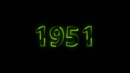1951 Sal neon bright number lime green color 4k illustration. Clock icon 1951-year beautiful neon text concept on black background.