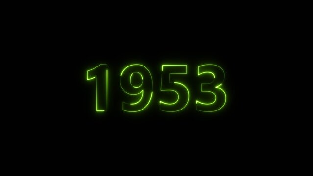 1953 Sal neon bright number lime green color 4k illustration. Clock icon 1953-year beautiful neon text concept on black background.