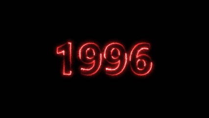 1996 Sal neon bright number red color 4k illustration. Clock icon 1996-year beautiful neon text concept on black background.