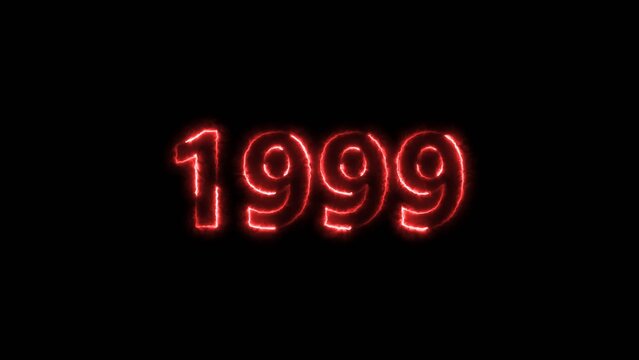 1999 Sal neon bright number red color 4k illustration. Clock icon 1999-year beautiful neon text concept on black background.