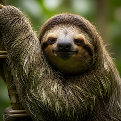 Naklejka premium Close up of a smiling sloth in a tropical forest