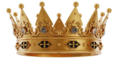 Ornate Gold Crown with Jewels isolated on a transparent background