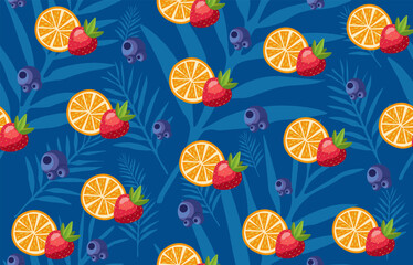 Blue Citrus Berry Seamless Vector Pattern