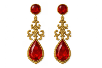 Golden vintage earrings with ruby gemstone design