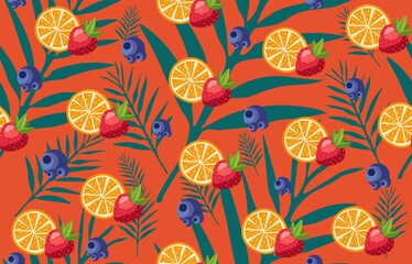 Sunny Orange Citrus Berry Seamless Vector Pattern