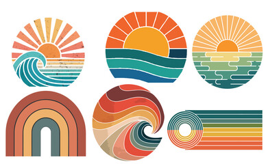 retro color vector sunset background design graphic