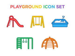 Colorful Playground Icon Set Featuring Various Play Equipment for Children.