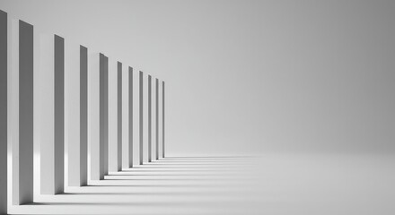 Architectural repetition defines a measured spatial rhythm against a vast, untextured void, highlighting geometry, sequence, and structure ,vast ,modern ,parallel