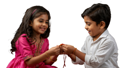 Brother ties Rakhi to sister isolated on a transparent background