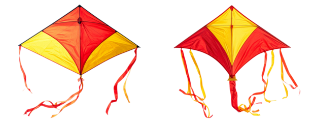  Traditional Diamond Kite with Long Tail in Flight, Side Perspective, Isolated