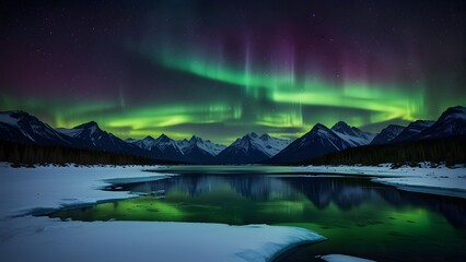 Aurora Borealis Spectacle Northern Lights over Snowy Peaks