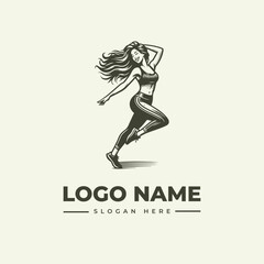 Vector illustration of a fit woman dancing, vintage engraving style logo