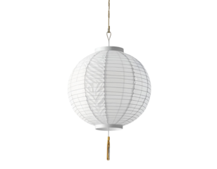 Hanging White Round Paper Lantern with Golden Tassel