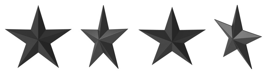 Obraz premium Four dark gray stars in a row, isolated on a white background, for design elements