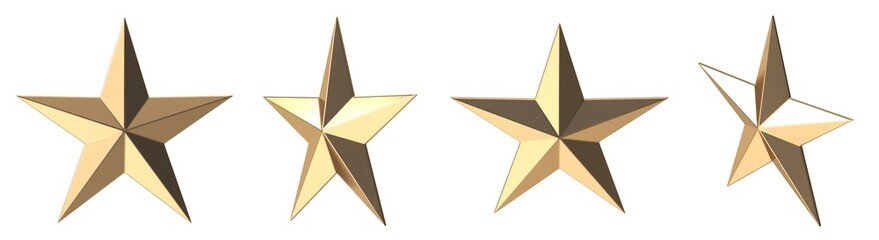 Golden stars in a row isolated on a white background for design elements