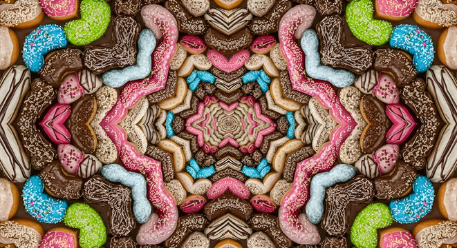 Sweeten your designs with a vibrant kaleidoscope of colorful donuts, perfect for backgrounds, patterns, and joyful celebrations - Powered by Adobe
