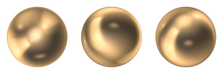 Three golden spheres isolated on white background, perfect for abstract concepts