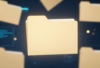 Abstract digital file folders glowing in cyberspace, representing modern data storage, cloud systems, information management, security, and seamless data flow within futuristic technology and network