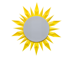 3D Stylized Sun Icon with Yellow Geometric Rays and Gray Center